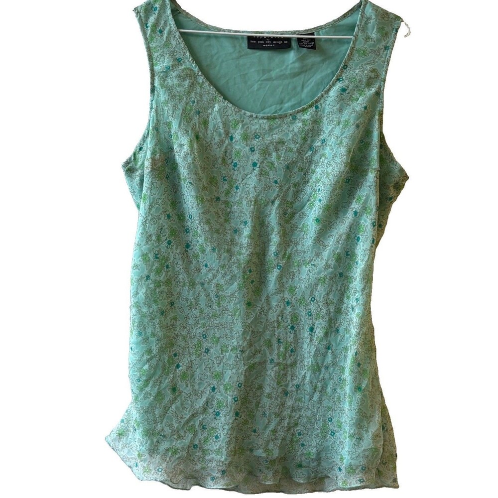 New York City Design Co. Women’s Blouse 1X Green Floral Silk Chiffon Lined